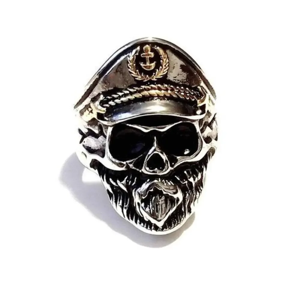 Men’s 316L stainless steel hypoallergenic silver captain skull ring size 10